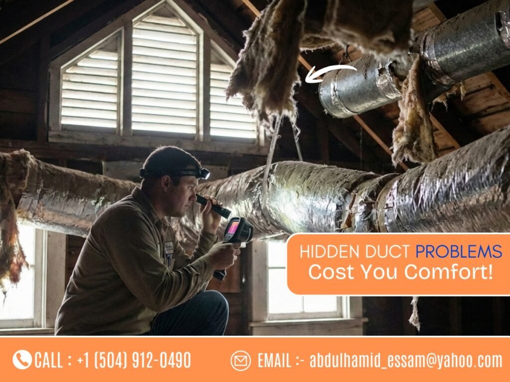 Damaged HVAC ductwork inspection in a New Orleans home
