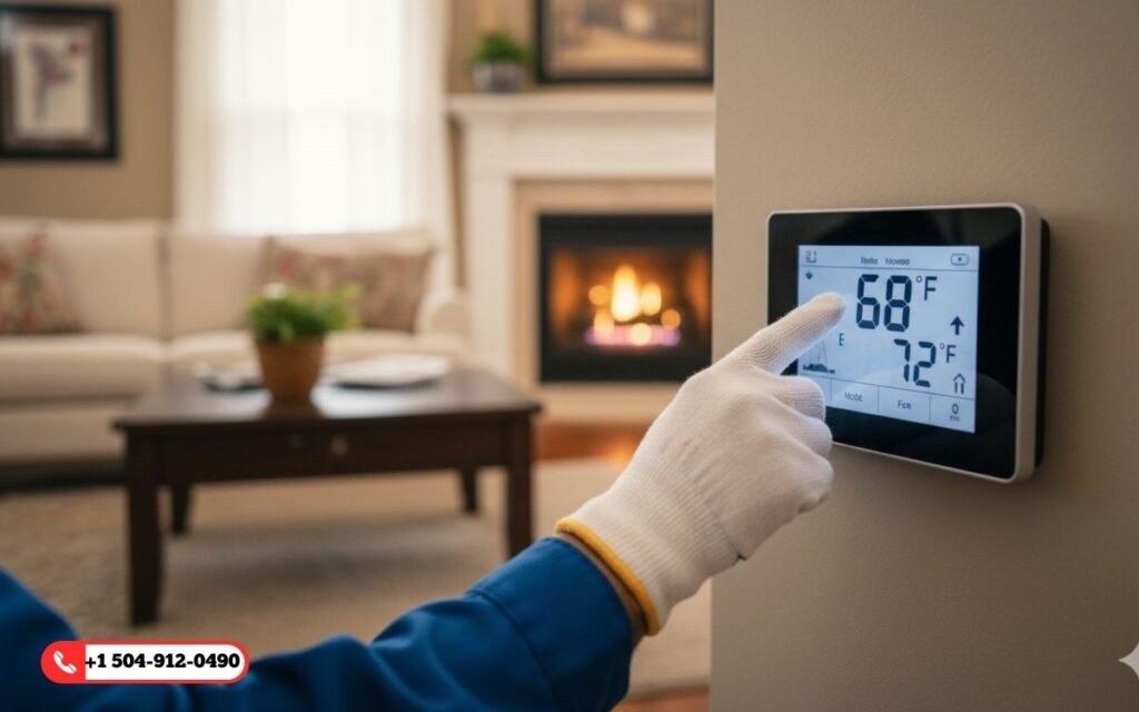 Heater repair technician fixing furnace blowing cold air in New Orleans