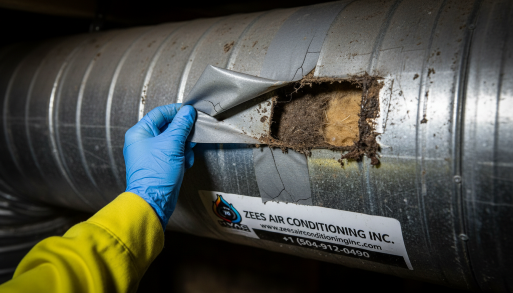 Showing an damaged ductwork by zees aircondtioning inc