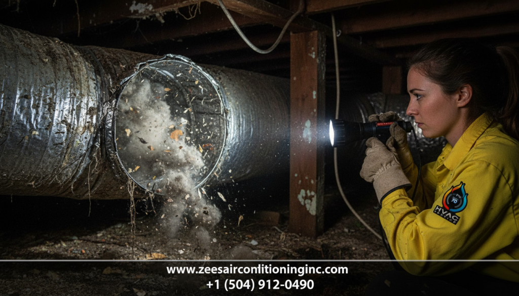 Checking Duct At Homes Roof By Zees Air-conditioning Inc