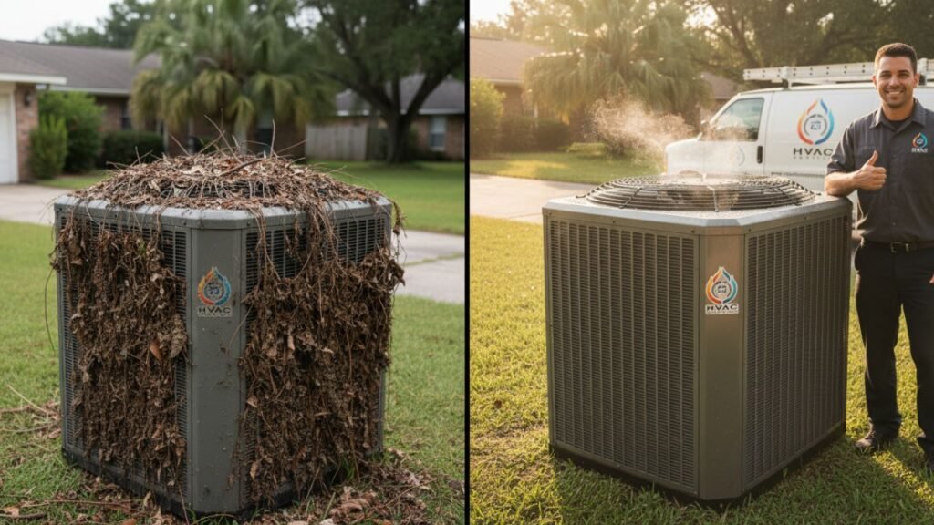 Before and after HVAC maintenance cleaning in Metairie home
