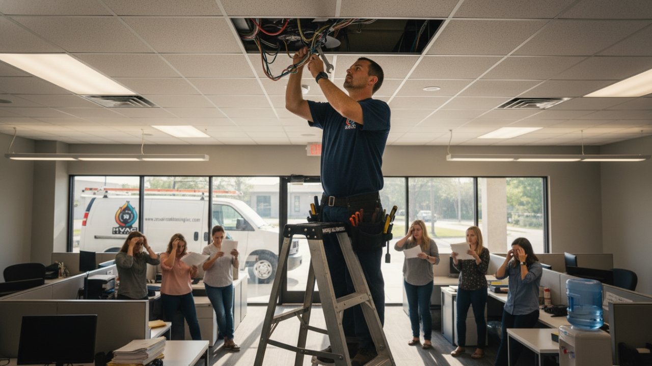 Emergency AC repair inside LaPlace office building
