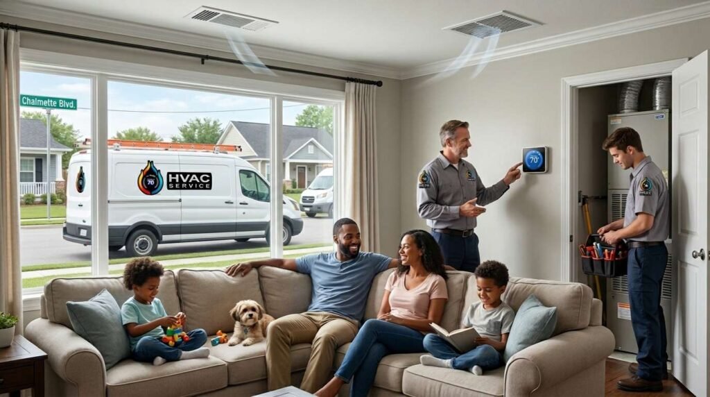 Family enjoying cool home after same-day AC repair in Chalmette LA