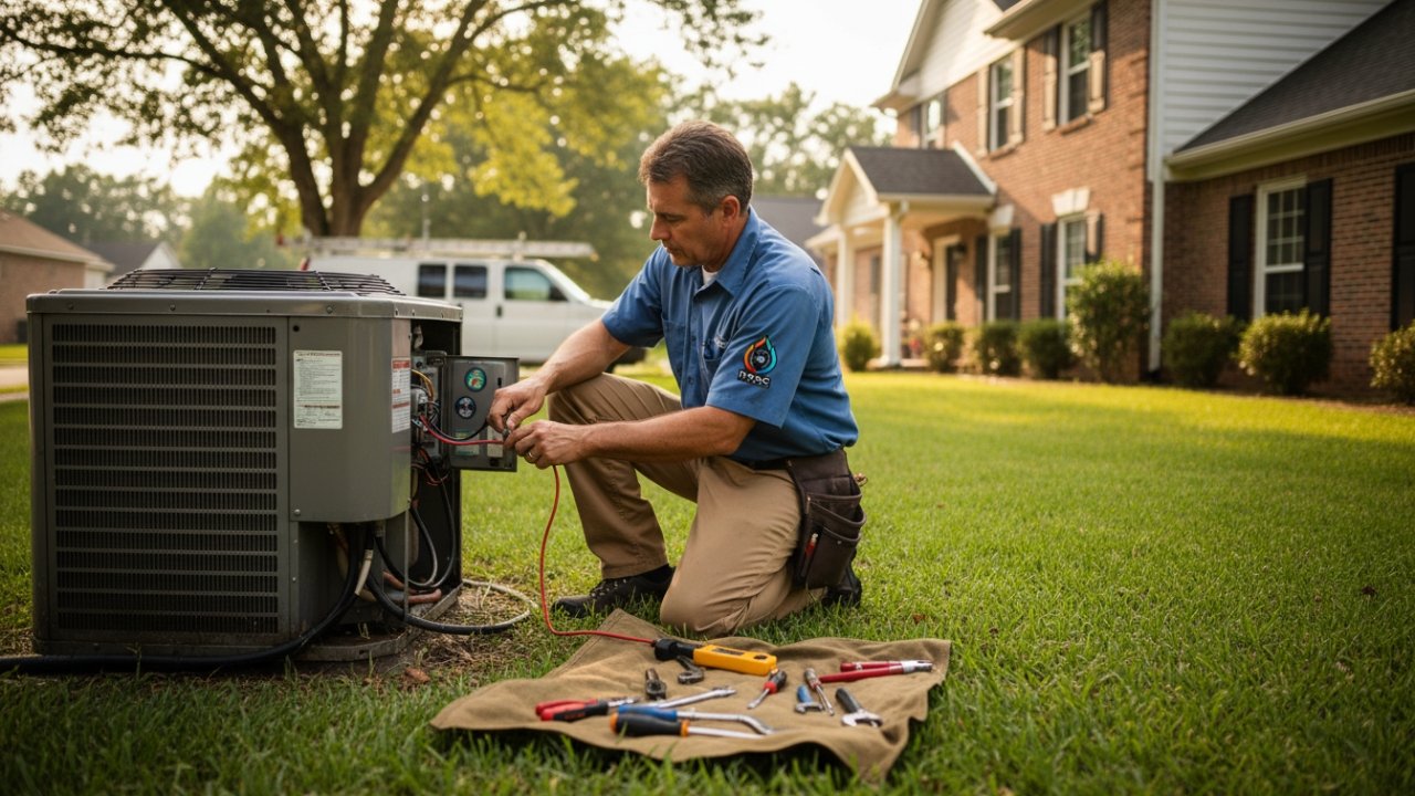 Photorealistic scene of an HVAC specialist