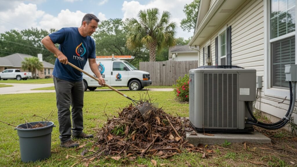 Clearing the outdoor AC unit to avoid breakdowns during