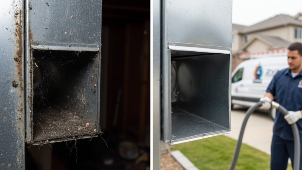 Duct cleaning before and after in a New Orleans home by Zees Air Conditioning Inc.