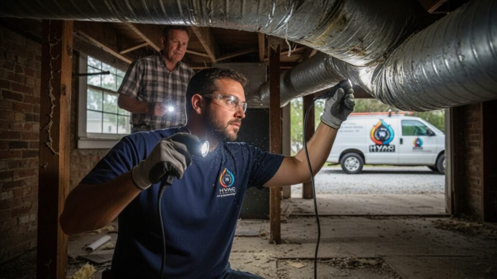 Duct cleaning in a humid New Orleans kitchen by Zees Air Conditioning Inc.