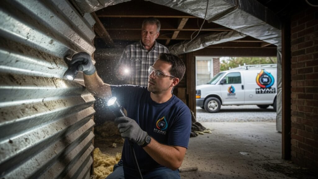 Duct cleaning inspection in a New Orleans home by Zees Air Conditioning Inc.