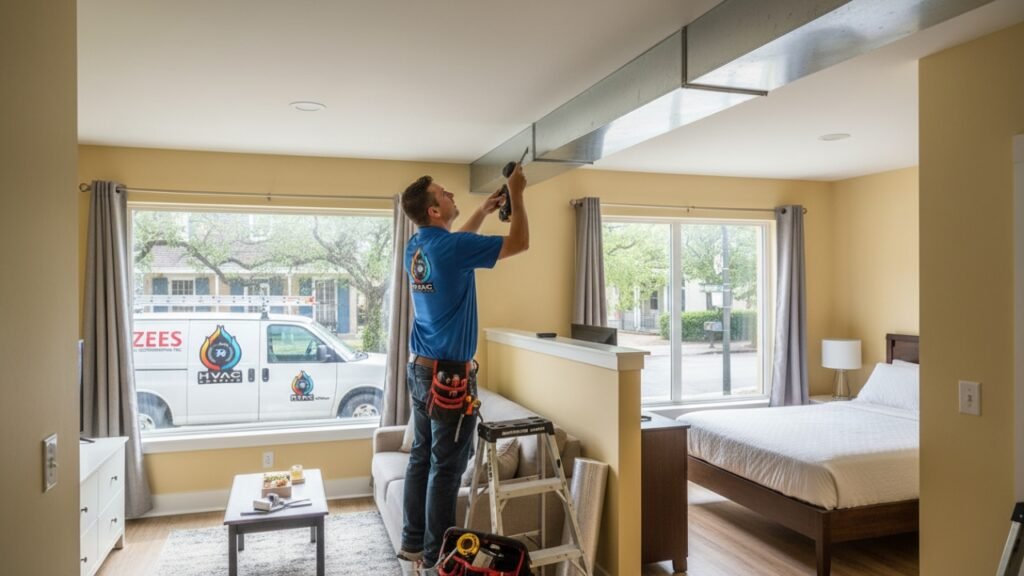 Smart ductwork installation in a small New Orleans studio apartment.