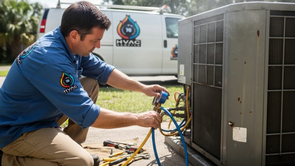 Technician cleaning AC condenser coils in New Orleans