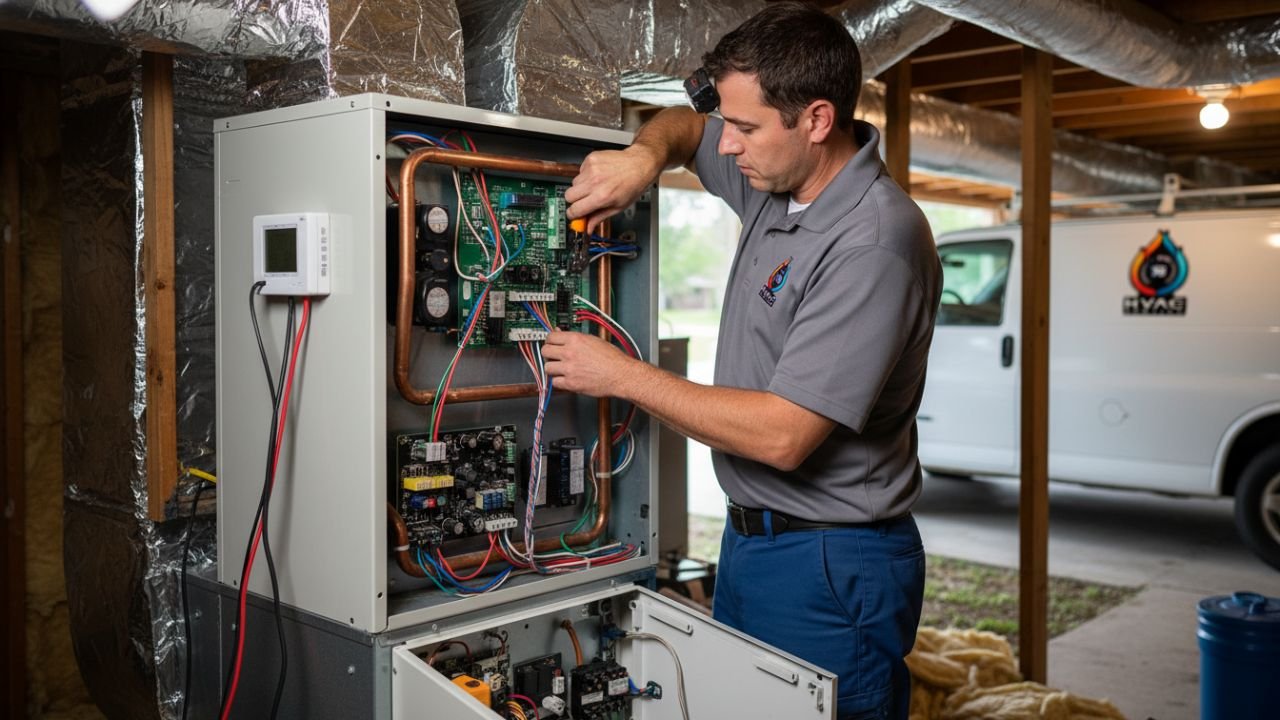 Technician installing new AC unit in Metairie