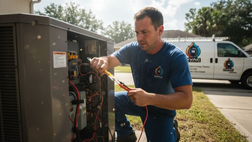 Technician repairing AC unit quickly Louisiana