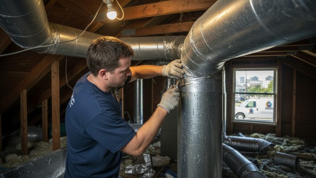Technician repairing ductwork New Orleans
