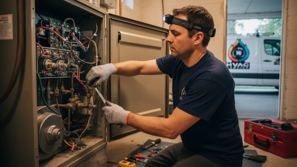Technician repairing heating system in Harvey LA