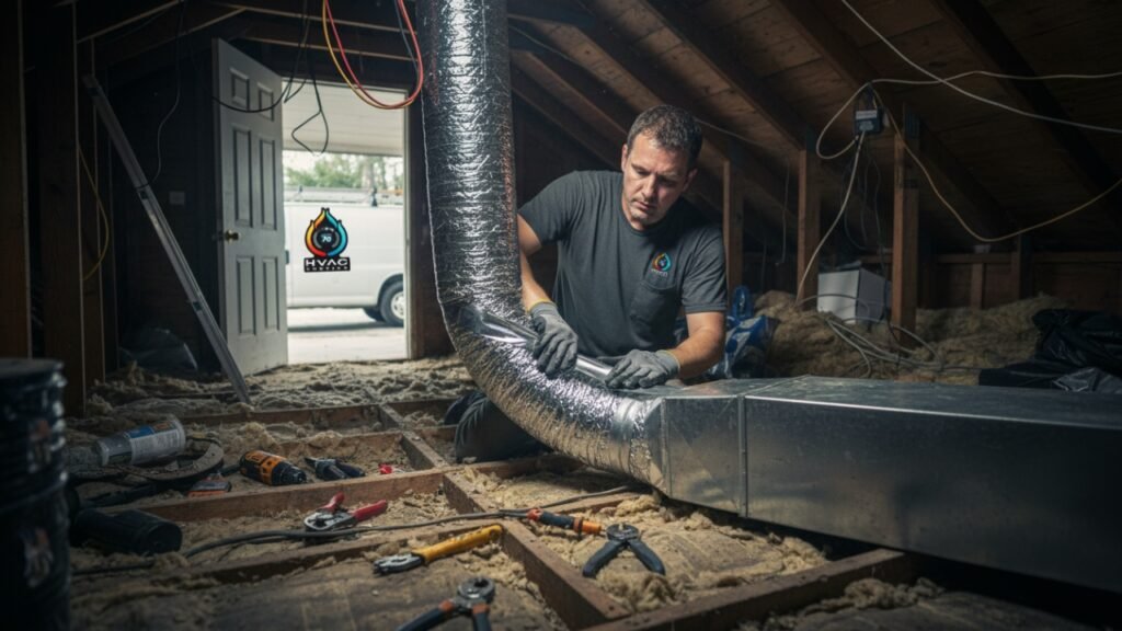 Technician sealing duct leaks New Orleans