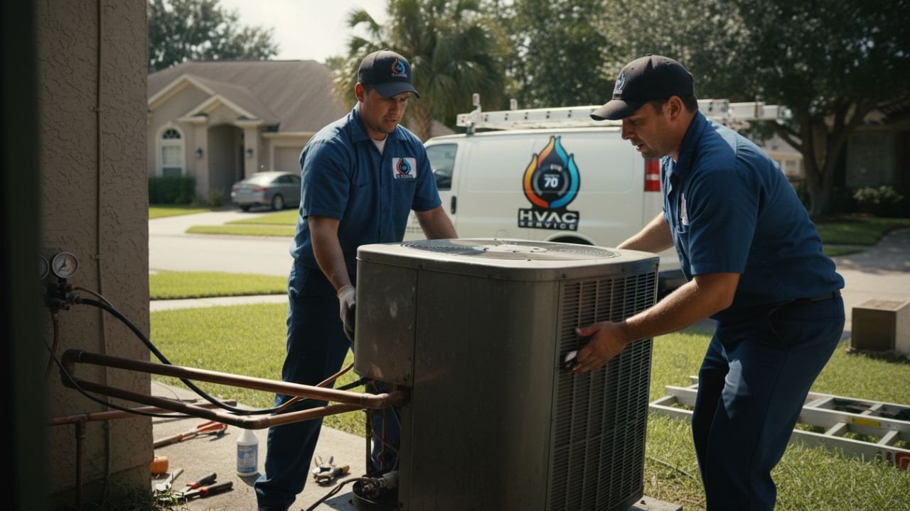 Technician testing airflow after AC replacement Metairie