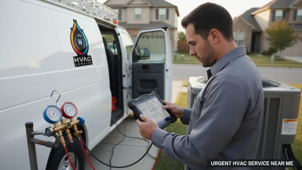Technician testing airflow after HVAC repair New Orleans