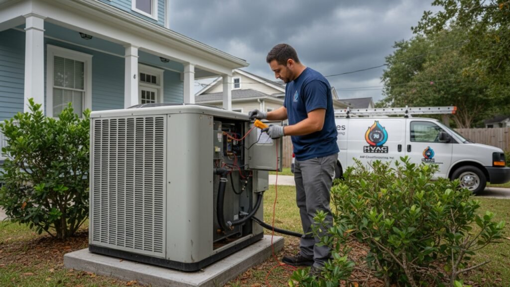 Turning off the AC before a hurricane in Metairie, Louisiana.