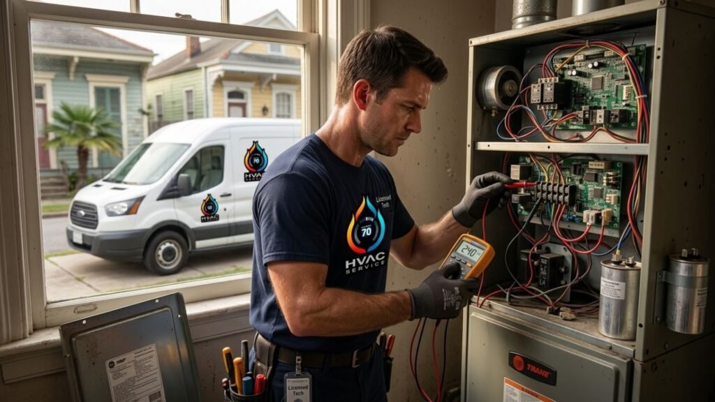 HVAC technician performing AC repair Zees AirConditioning Inc