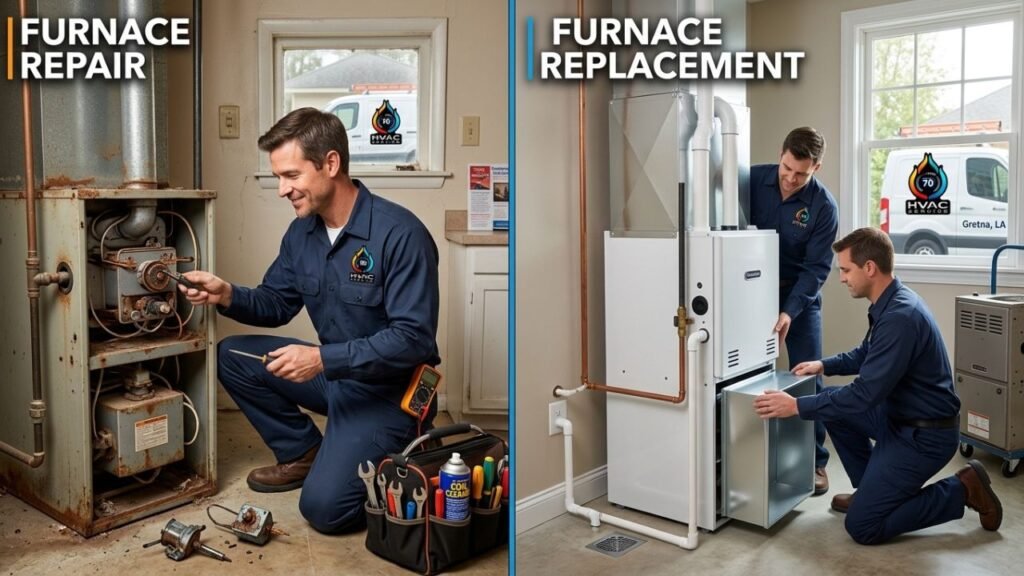 Heating repair vs heating replacement comparison in Gretna LA