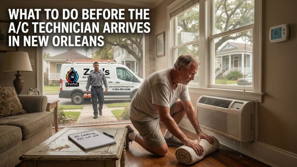 Homeowner preparing for AC technician arrival in New Orleans area