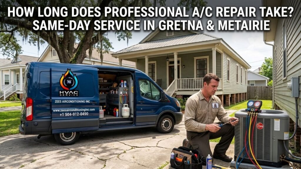 How long does professional AC repair take - same-day service in Gretna