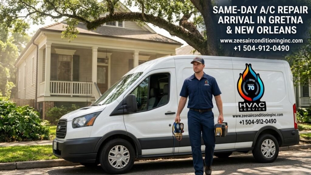 Zees AirConditioning Inc technician arriving for same-day AC repair