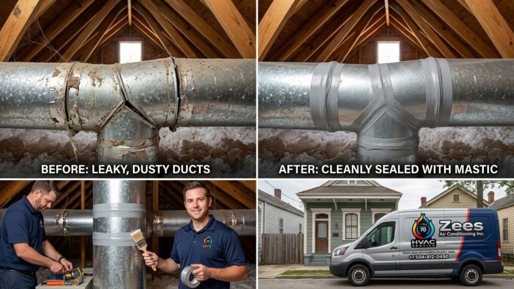 Before and after professional ductwork sealing in New Orleans