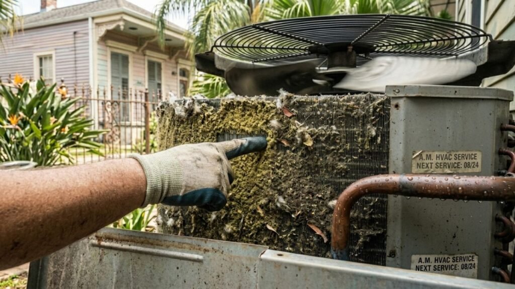 Dirty condenser coil causing poor cooling in New Orleans home