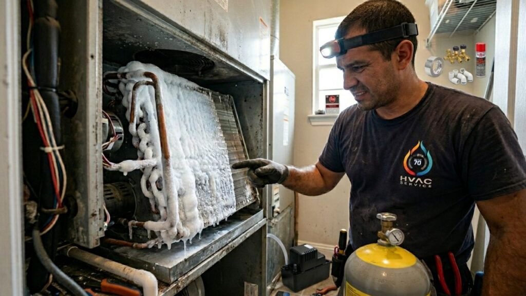 Frozen evaporator coil causing AC not to cool in Pearl River home