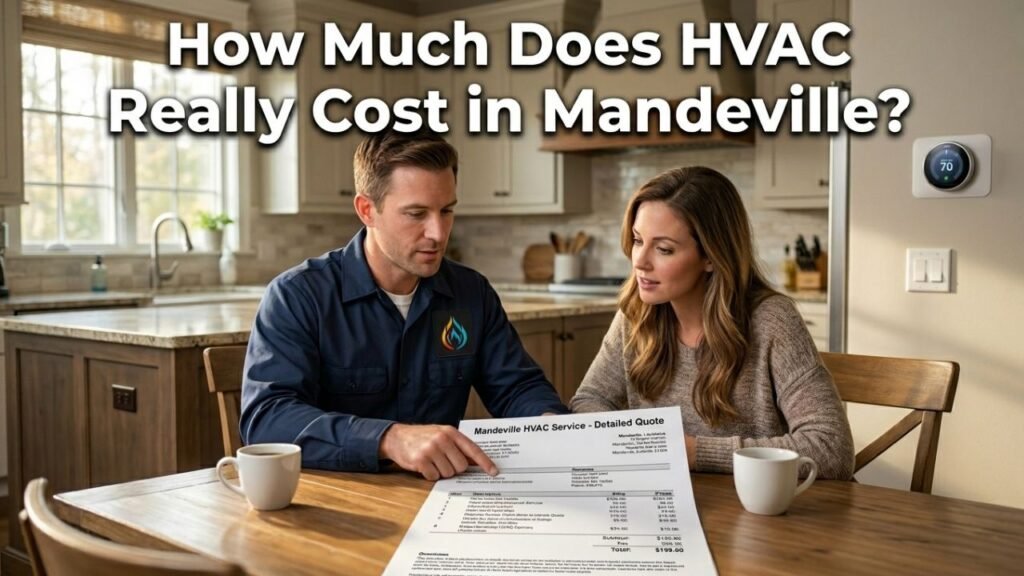 HVAC contractor explaining costs in Mandeville home