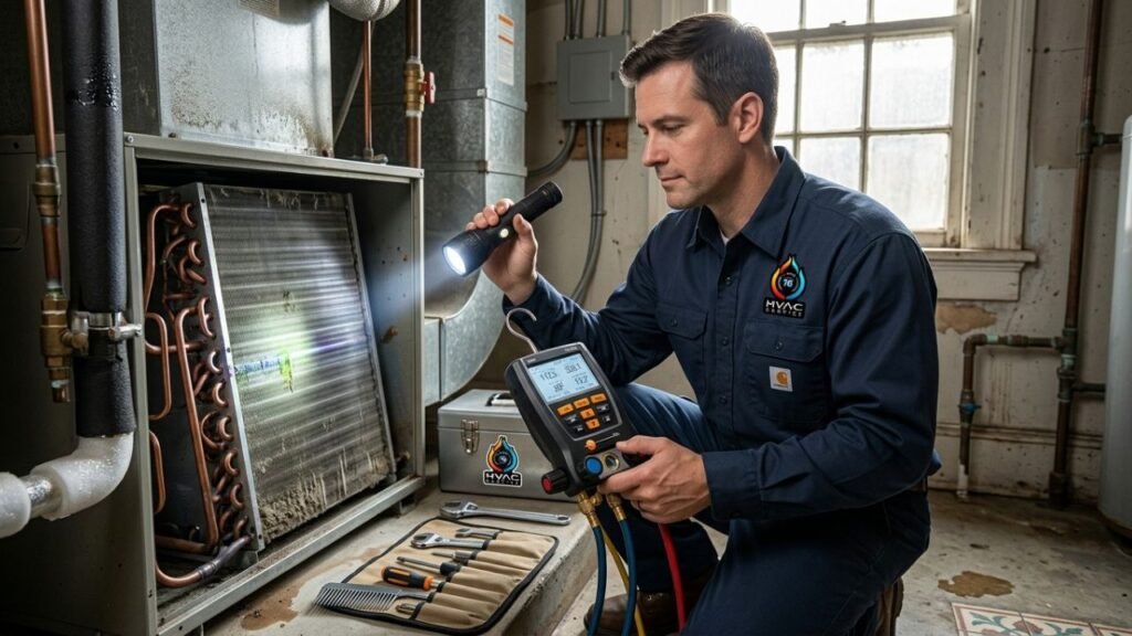 HVAC technician diagnosing early signs of AC failure in New Orleans home
