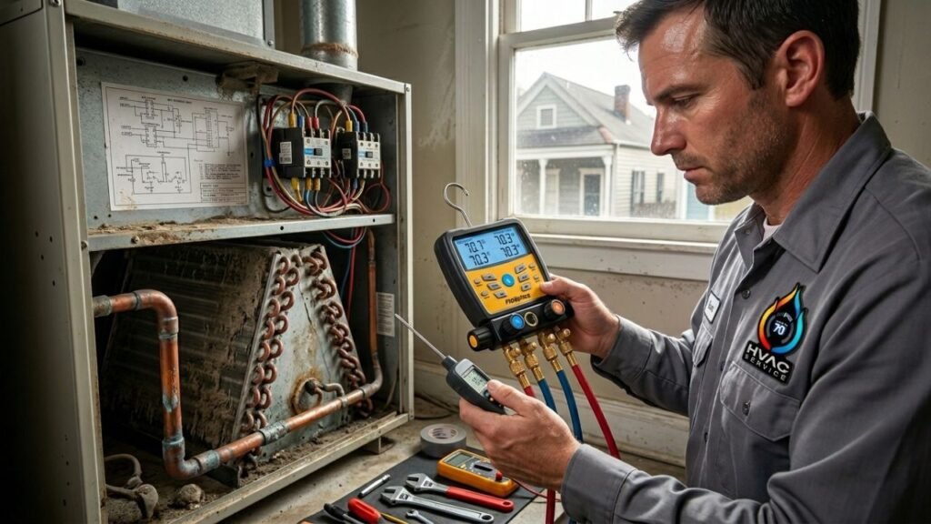 HVAC technician diagnosing why AC system stopped cooling in New Orleans home
