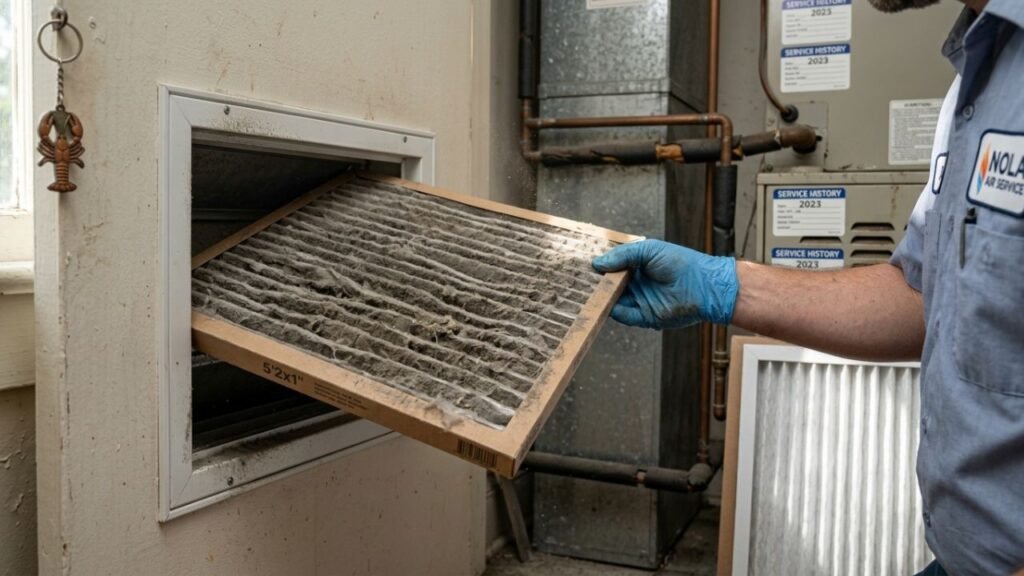HVAC technician troubleshooting constantly running AC in New Orleans home