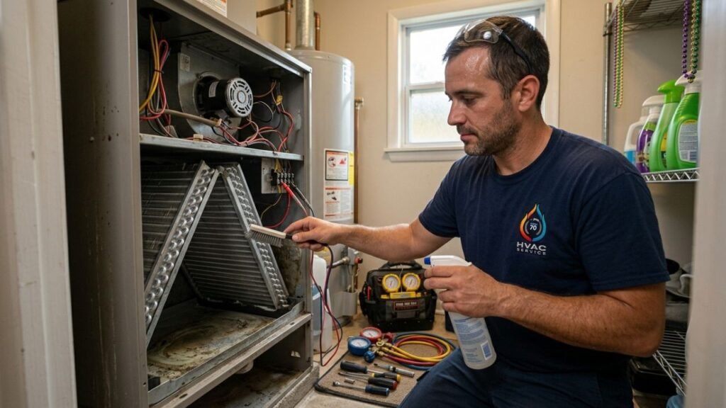 Professional HVAC technician performing regular maintenance