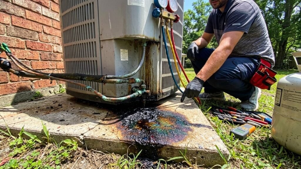 AC unit with refrigerant leak requiring repair in Louisiana