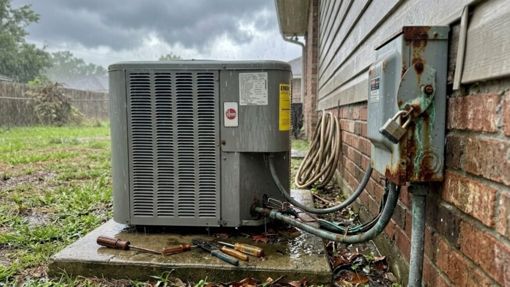 Corroded AC disconnect switch in Gretna LA humidity