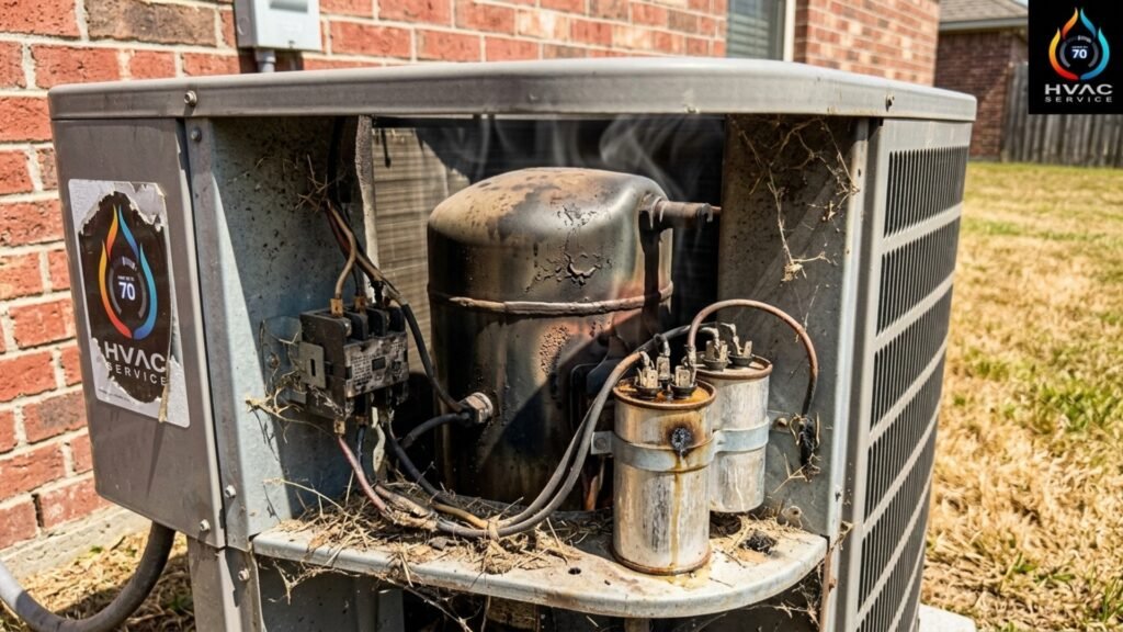 Damaged AC compressor from prolonged high temperatures