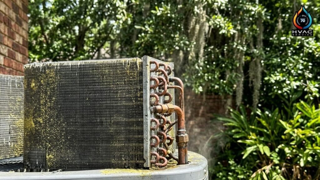 Outdoor AC condenser in hot humid Covington LA weather