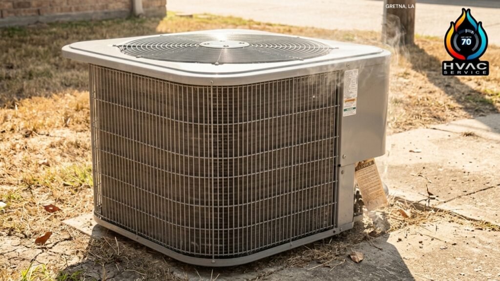 Outdoor AC unit suffering under extreme heat in Gretna LA