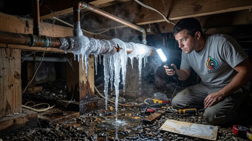 Risk of frozen pipes when heating system is turned off in Gretna home