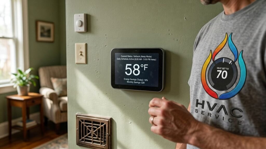 Smart thermostat set back for energy savings when away