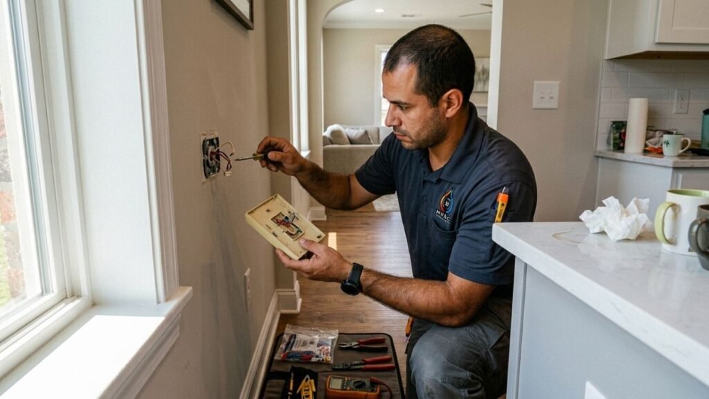 Technician replacing aging thermostat