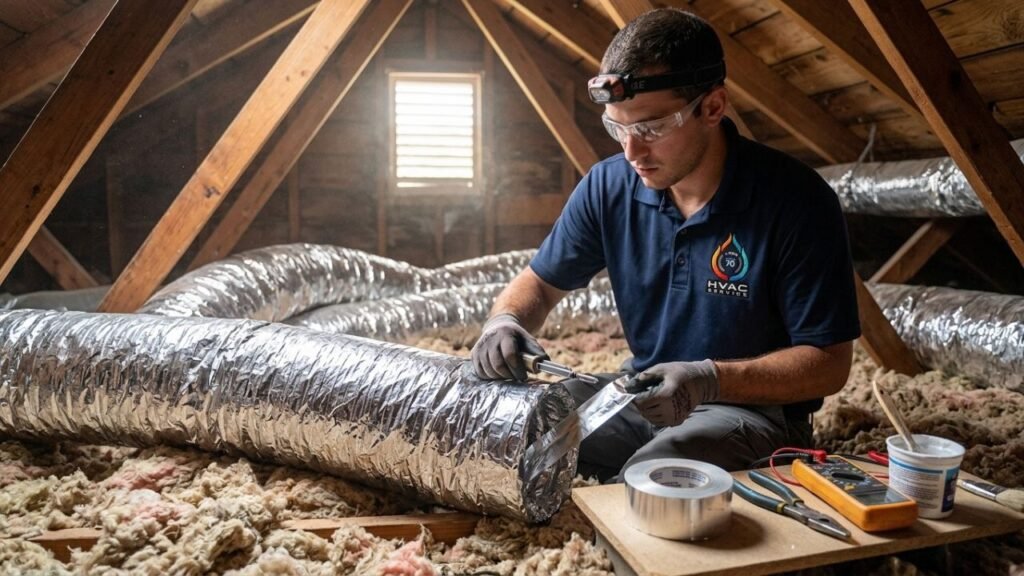 Zees Air Conditioning technician installing insulated ductwork