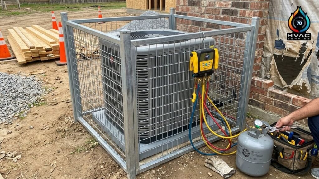 Protective barrier shielding AC during construction