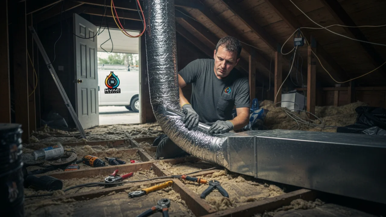 Technician sealing duct leaks New Orleans