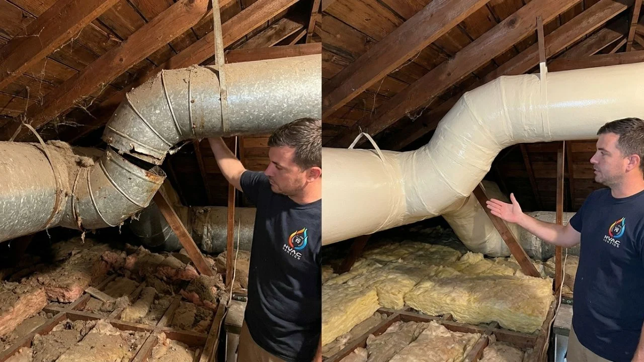 Before and after professional ductwork sealing in New Orleans by zees team