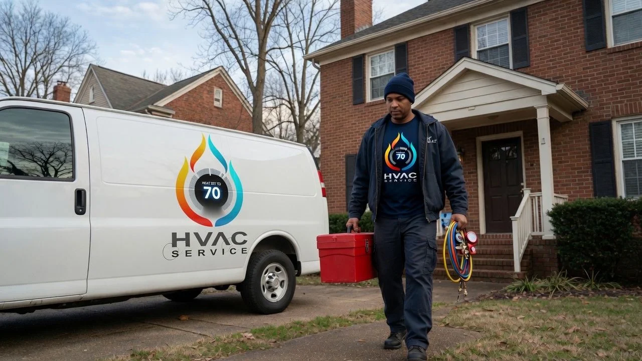 HVAC technician arriving for same-day heating repair
